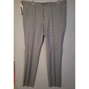 NWT J Hilburn Dress Pants Mens 42x36 Gray Blue Windowpane Plaid Wool Trousers